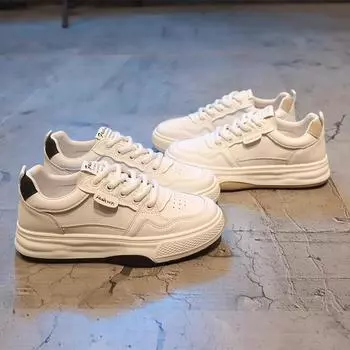 Белые туфли на толстой подошве для женщин, новые осенние дышащие универсальные женские туфли на шнуровке, студенческие повседневные спортивные туфли для сноубординга 35 чёрный