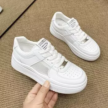 Белые туфли на толстой подошве, новые весенние женские весенние туфли из натуральной мягкой кожи с сеткой, дышащая универсальная повседневная спортивная обувь 35 зелёный