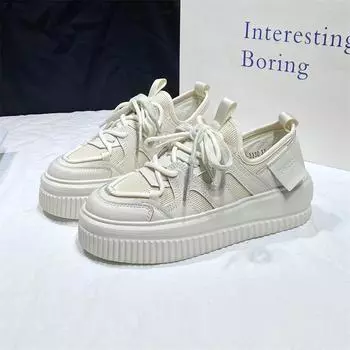 Белые туфли на толстой подошве, женская весенняя новая повседневная дышащая спортивная обувь в корейском стиле 35 бежевый