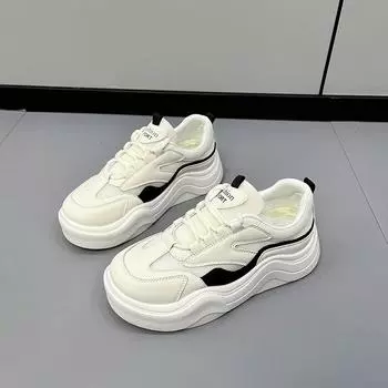 Белые туфли на толстой подошве, женские, весенние, новые, повседневные, универсальные, студенческие, сетчатые, дышащие, спортивные туфли 35