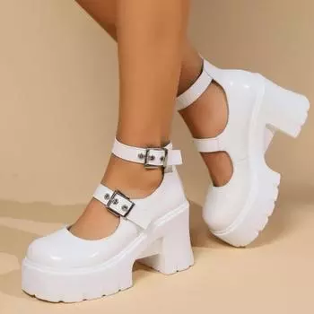 Белые туфли на высоком каблуке женские весенние туфли Мэри Джейн на толстой платформе женские туфли больших размеров на толстом каблуке Zapatos Mujer 2024 Tendencia 35 чёрный