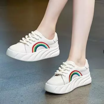 Белые туфли Повседневные туфли на толстой подошве Одиночные туфли 35 радужный