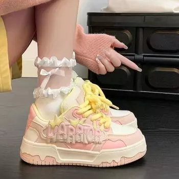 Белые туфли розовые толстые подошвы увеличивающие рост обувь для досок женские 35 белый