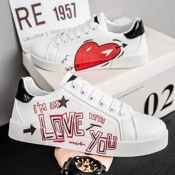 Белые туфли с сердечком, студенческие кроссовки, мужские нишевые туфли Харадзюку, мужская обувь, весенняя спортивная повседневная обувь 39