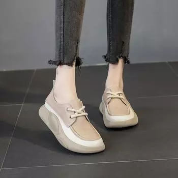 Белые туфли с толстой подошвой Повседневные туфли для скейтбординга Кожаные туфли для одиночного ношения 35 коричневый