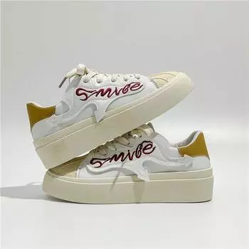 Белые туфли с вышитыми буквами в виде ракушки, женские весенние новые модные парусиновые туфли в гонконгском стиле, студенческие спортивные туфли для доски 35