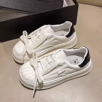 Белые туфли Shell Head, новые весенние парусиновые кроссовки для учащихся средней школы, повседневная спортивная женская обувь на платформе 35