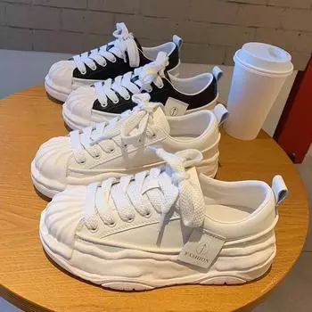 Белые туфли Shell Head, женские, осенние, новые, повседневные туфли на платформе, покажите ноги, маленькие, повседневные туфли, модные кроссовки Ins 35 чёрный