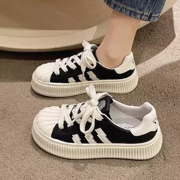 Белые туфли Shell Head, женские весенне-летние новые парусиновые туфли для скейтбординга на бисквитной подошве, повседневная спортивная женская обувь на платформе 35