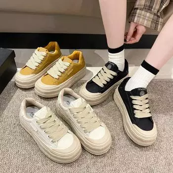 Белые туфли универсальные женские туфли на толстой подошве спортивная и повседневная обувь 35 бежевый