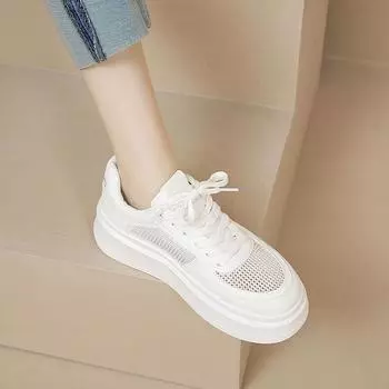 Белые туфли, женские летние новые универсальные повседневные кроссовки на толстой подошве, дышащая сетка, тонкая спортивная женская обувь 35