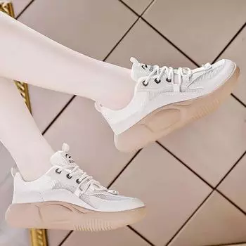 Белые туфли, женские летние тонкие новые сетчатые дышащие универсальные женские туфли с толстой подошвой, повседневные спортивные туфли с мягкой подошвой 35 хаки