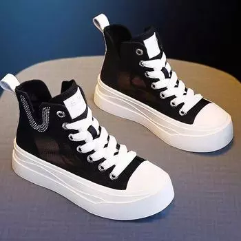 Белые туфли, женские летние туфли из парусины на мягкой подошве, белые туфли, женские универсальные, дышащие, повседневные туфли с высоким верхом 35