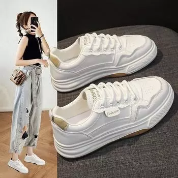 Белые туфли женские модели осень тонкие секции дышащие туфли с толстой подошвой универсальные повседневные спортивные туфли 35 хаки