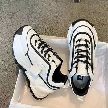 Белые туфли женские новые дышащие кроссовки на платформе модные на шнуровке плоские повседневные спортивные туфли для папы Chaussure Femme 2024 35 белый