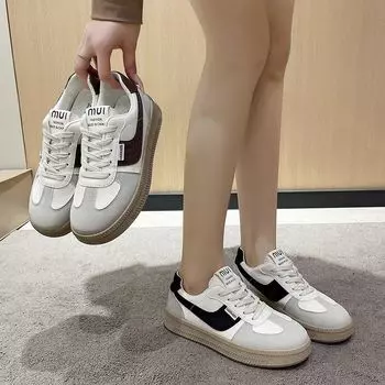 Белые туфли женские новые повседневные модные универсальные студенческие минималистичные легкие популярные спортивные туфли на шнуровке 35 чёрный
