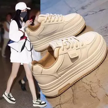 Белые туфли женские новые весенние и осенние туфли на платформе женские туфли весенние толстые повседневные спортивные туфли для скейтбординга увеличивающие рост 35
