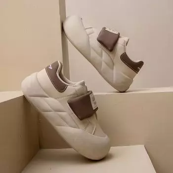 Белые туфли женские осенние новые толстые универсальные спортивные туфли-булочки с мягкой подошвой на липучке модные кроссовки 35