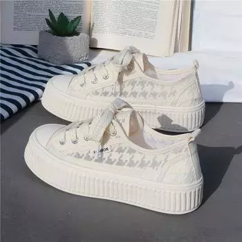 Белые туфли женские сетчатые дышащие полые летние универсальные новые парусиновые туфли на платформе Ins 35