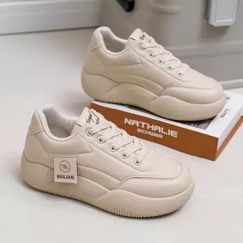 Белые туфли женские весенние новинки модная обувь универсальные туфли на толстой подошве повседневная обувь весна и осень 35