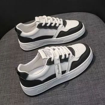 Белые туфли женские весенние новые универсальные спортивные и для отдыха на толстой подошве 35 чёрный