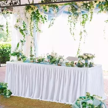 Белые юбки для стола, прямоугольные полиэстеровые скатерти с оборками для свадьбы, дня рождения, вечеринки, девичника, банкета, украшения стола H78xL122CMX1Pcs зелёный