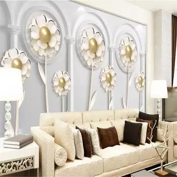 Белые украшения с цветочным рисунком, европейские римские колонны, фреска, простые жемчужные украшения, цветок, 3d обои 200 cm(W) x 140 cm(H)