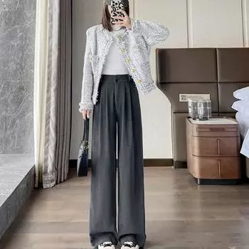 Белые вельветовые брюки широкого кроя для женщин на осень и зиму, новые узкие прямые драпированные брюки Small Plus из бархата XL