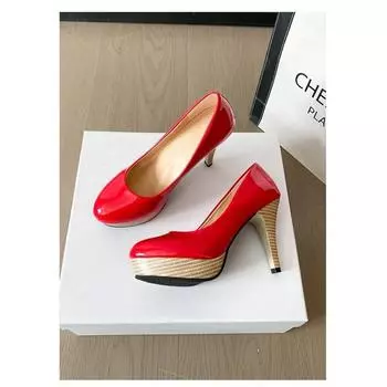 Белые водонепроницаемые туфли на платформе с высоким каблуком, женские новые сексуальные туфли на тонком каблуке, черные туфли из лакированной кожи с круглым носком, большой размер 35