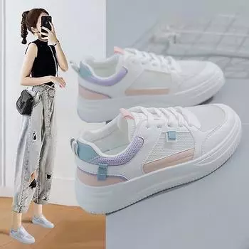 Белые вулканизированные туфли, повседневные кроссовки для женщин, дышащая сетка, женские туфли на плоской подошве, новинка 2024 года, женские удобные туфли на платформе для сноуборда 35 розовый