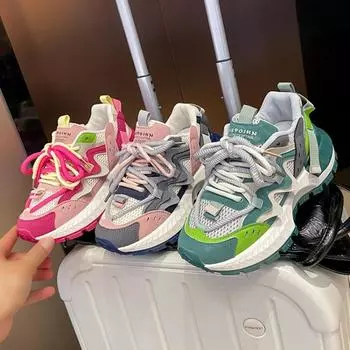 Белые женские кроссовки на платформе 2024 года, осенние кроссовки на шнуровке с толстой подошвой, женские кроссовки из искусственной кожи с дышащей подошвой для ходьбы 35 розовый