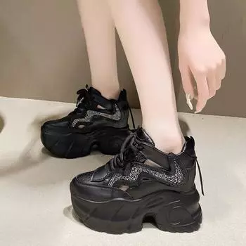 Белые женские кроссовки на платформе, весна 2024, вулканизированная обувь на толстой подошве со шнуровкой, женская дышащая спортивная обувь из искусственной кожи 34 чёрный