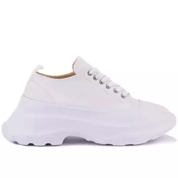 Белые женские кроссовки на высокой подошве на шнуровке