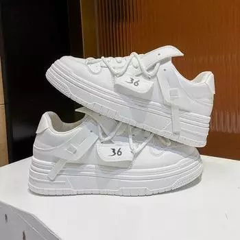 Белые женские кроссовки, осенние модные кроссовки для бега на шнуровке, теннисные женские кроссовки на платформе, вулканизированная обувь 35