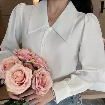 Белые женские школьные рубашки, модные, стиль JK Preppy, весна-осень, свободные рубашки для девочек с рукавами-фонариками, женские топы Harajuku на пуговицах y2k M