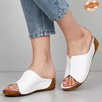 Белые женские тапочки из натуральной кожи с наполнением