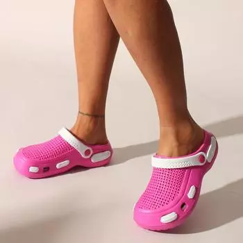 Белые женские тапочки с крестом цвета фуксии