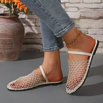 Белые женские тапочки сетчатые мюли домашние тапочки женские туфли на плоской подошве уличные сабо пляжные сандалии шлепанцы размер 43 36 чёрный