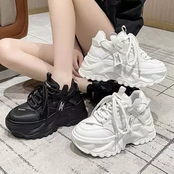 Белые женские туфли для папы, увеличивающие рост, на толстой подошве 8 см, повседневная спортивная обувь для женщин 35 чёрный