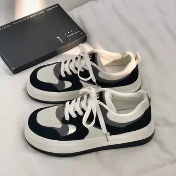 Белые женские туфли. Модные универсальные туфли на плоской подошве для меньшинств, новые весенне-осенние парусиновые туфли для доски. 35 чёрный