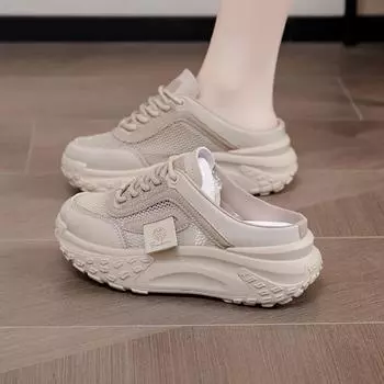 Белые женские туфли, новые летние туфли с толстой подошвой для улицы, небольшие увеличивающие рост ленивые туфли-лодочки, полутапочки 35 чёрный