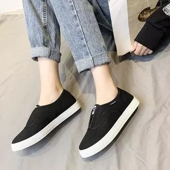 Белые женские туфли. Новые весенне-летние парусиновые туфли. Женские туфли без шнуровки. Модные универсальные нишевые туфли. 35 чёрный