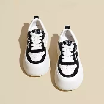 Белые женские туфли, новые весенние популярные модные повседневные туфли на толстой подошве Tide 35 чёрный