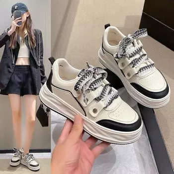 Белые женские туфли, весенние новые повседневные и удобные износостойкие туфли в корейском стиле с толстой подошвой и устойчивой к пятнам подошвой, женская обувь для папы 35