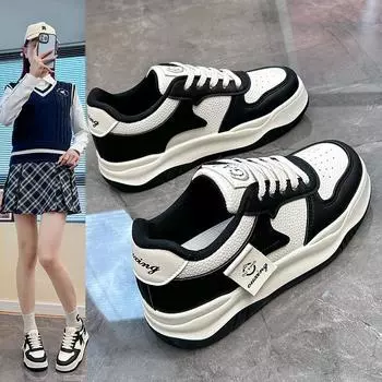 Белые женские туфли, весенние новые студенческие туфли в корейском стиле, модные универсальные туфли с толстой подошвой, весенне-осенняя повседневная обувь Q5902 35