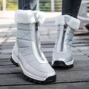 Белые зимние ботинки, женские зимние ботинки, черные непромокаемые меховые повседневные уличные походные туфли большого размера с теплой подкладкой 35 белый