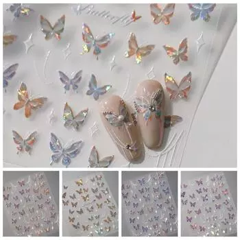Белые звезды, бронзирующие наклейки для ногтей в виде бабочек, аксессуары для ногтей, украшения для ногтей в виде бабочек, маникюрный салон M250