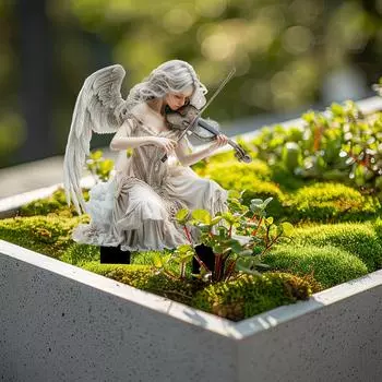 Белый ангел играет на скрипке, акриловый садовый колышек, кашпо для газона, фермы, декоративная заземляющая вилка, декоративная табличка 1pc белый