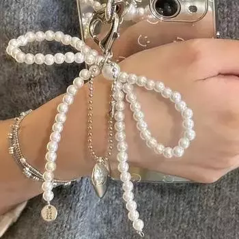 Белый бант сердце брелок для женщин сладкий очаровательный жемчуг лук рюкзак брелок для ключей ювелирные изделия ручной работы орнамент сумки подвески подарки белый