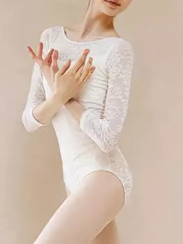 Белый бархатный леотард с длинным рукавом для латиноамериканских танцев для взрослых Large белый